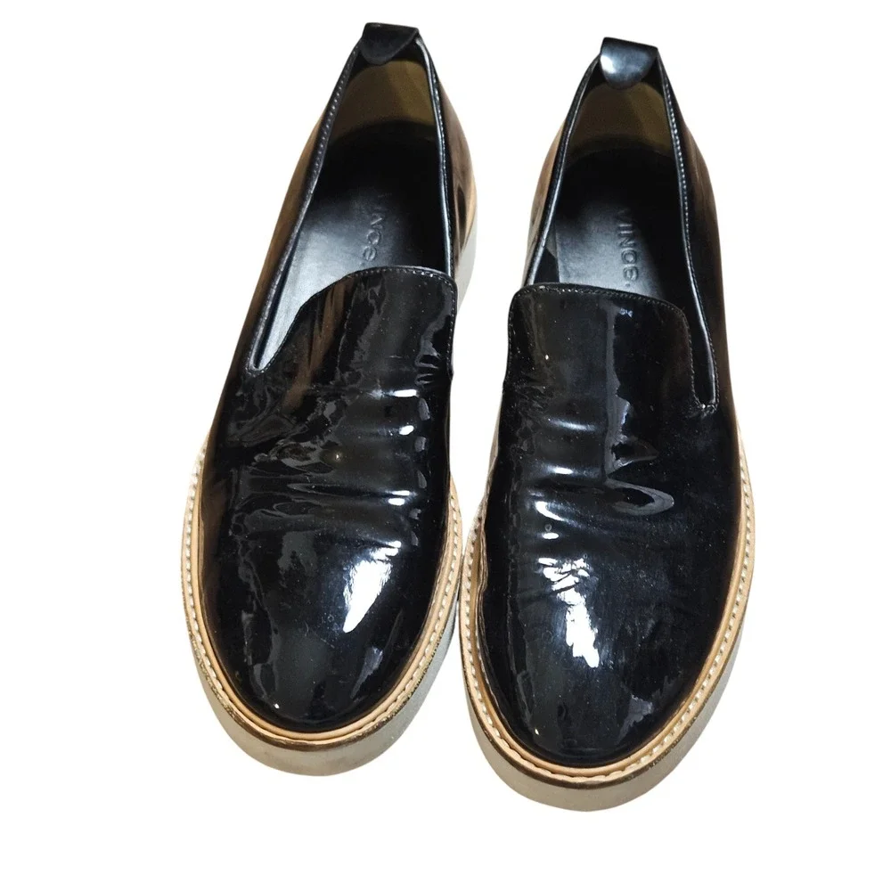 Vince Black Patent Platform Slip-On Shoes